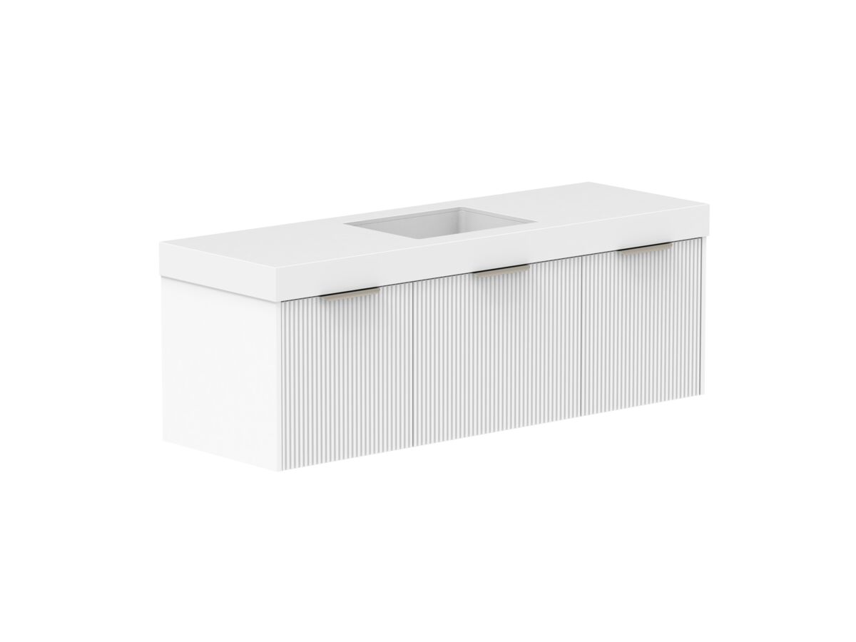 Supporting Image 2- Kado Neue Fluted Square All Drawer 1500mm Wall Hung Vanity with Centre Basin 90mm Top Ultra White