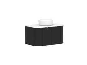 Supporting Image 2 - Kado Era Double Curve All Door 900mm Wall Hung Vanity with Centre Basin 20mm Top Matte Black