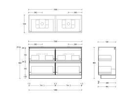 Posh Domaine & Domaine Plus All-Drawer Twin 1500mm Floor Mounted Vanity Unit Double Bowl (No Basin)