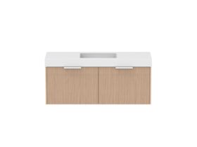 Supporting Image - Kado Neue Fluted Square All Drawer 1200mm Wall Hung Vanity with Centre Basin 90mm Top Blonde Oak