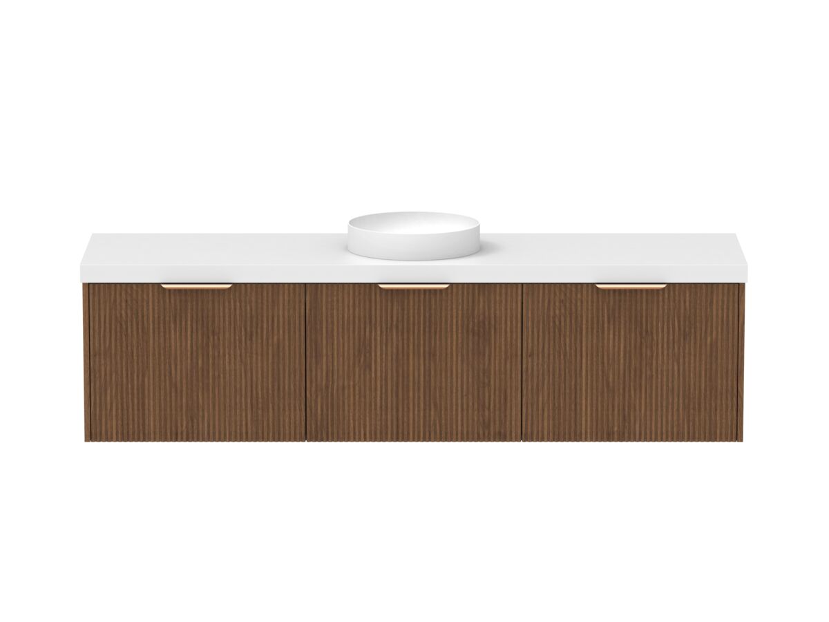 Supporting Image - Kado Neue Fluted Square All Drawer 1800mm Wall Hung Vanity with Centre Basin 50mm Top Florentine Walnut