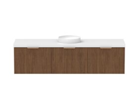 Supporting Image - Kado Neue Fluted Square All Drawer 1800mm Wall Hung Vanity with Centre Basin 50mm Top Florentine Walnut