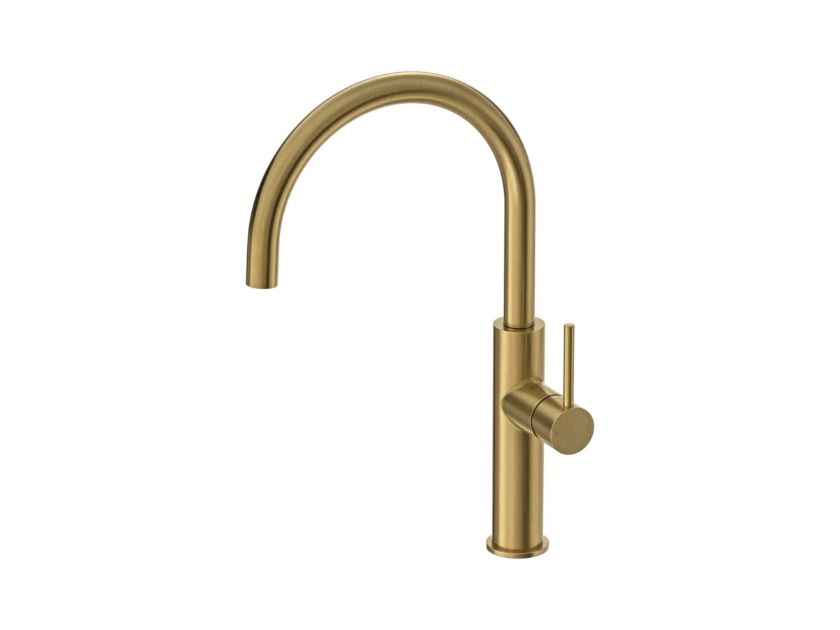 Mizu Drift Gooseneck Sink Mixer Curve Brushed Brass (5 Star)