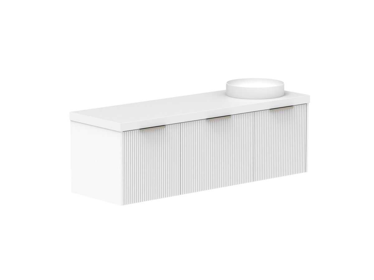 Supporting Image 2- Kado Neue Fluted Square All Drawer 1500mm Wall Hung Vanity with Right Hand Basin 50mm Top Ultra White