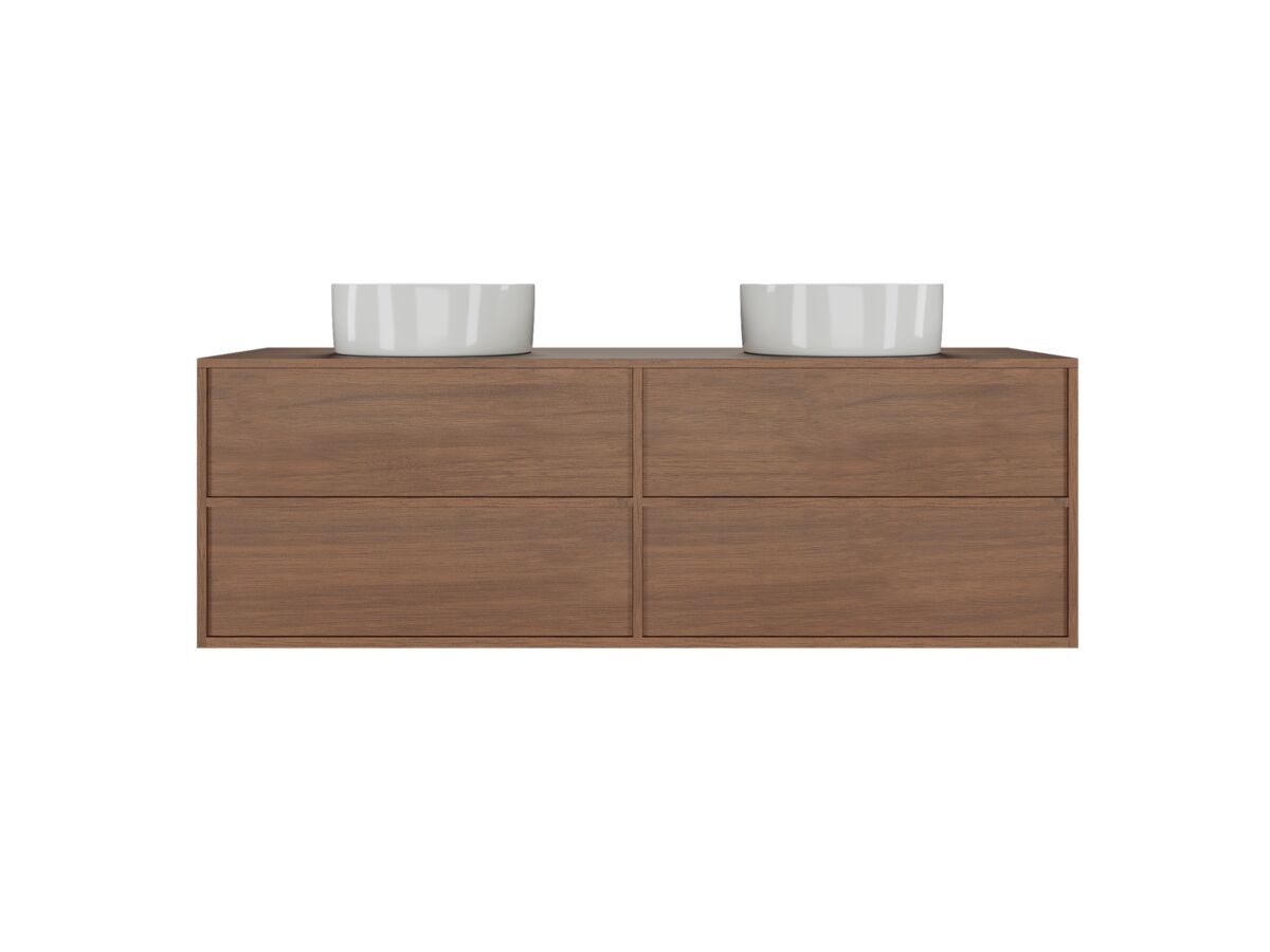Supporting Image - Kado Aspect 1500mm Wall Hung Vanity Unit Double Bowl Timber Top - Florentine Walnut