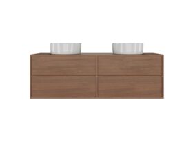 Supporting Image - Kado Aspect 1500mm Wall Hung Vanity Unit Double Bowl Timber Top - Florentine Walnut