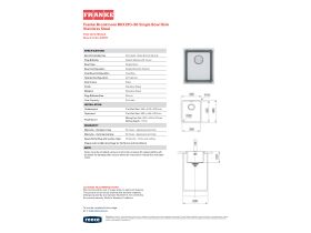 Specification Sheet - Franke Brookmore Single Bowl Sink 355mm No Taphole with Overflow Stainless Steel