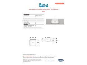 Specification Sheet - Roca The Gap Semi Inset Basin 400mm x 400mm No Taphole White