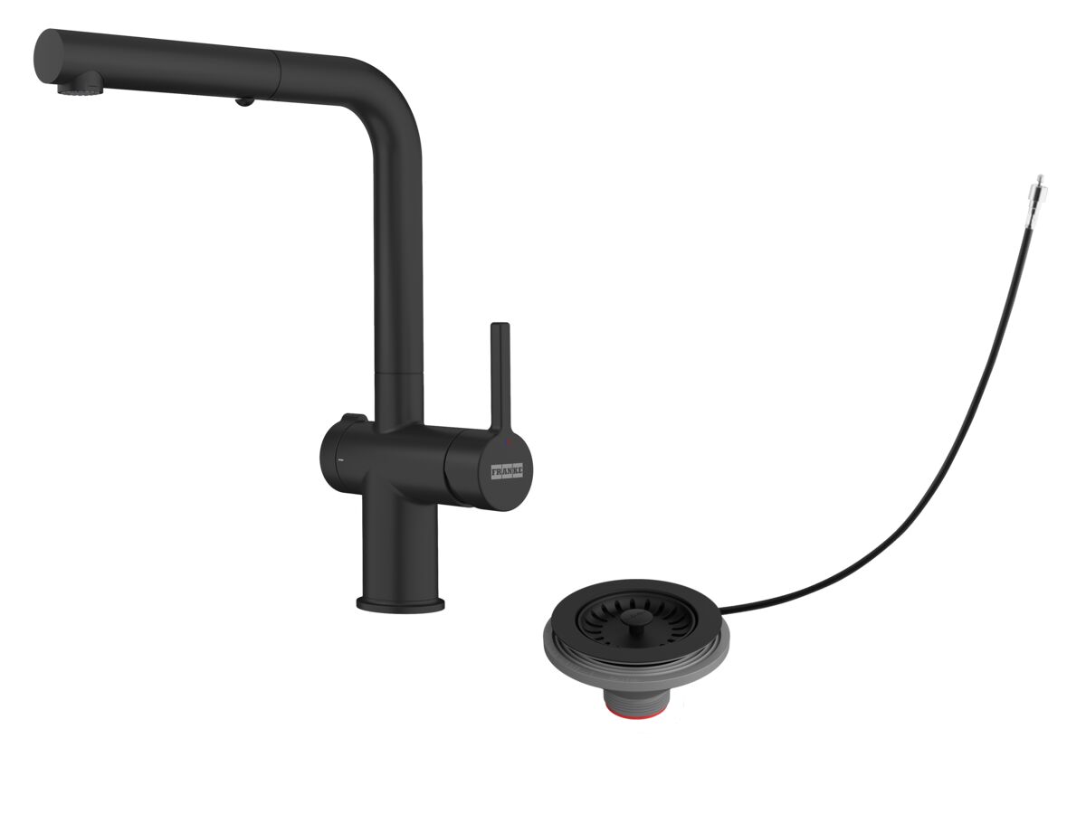 Hero - Franke Active Twist Pull Out Sink Mixer Kit (Matte Black Tap with Matte Black Remote Non-Overflow Waste) (5 Star) Lead Free