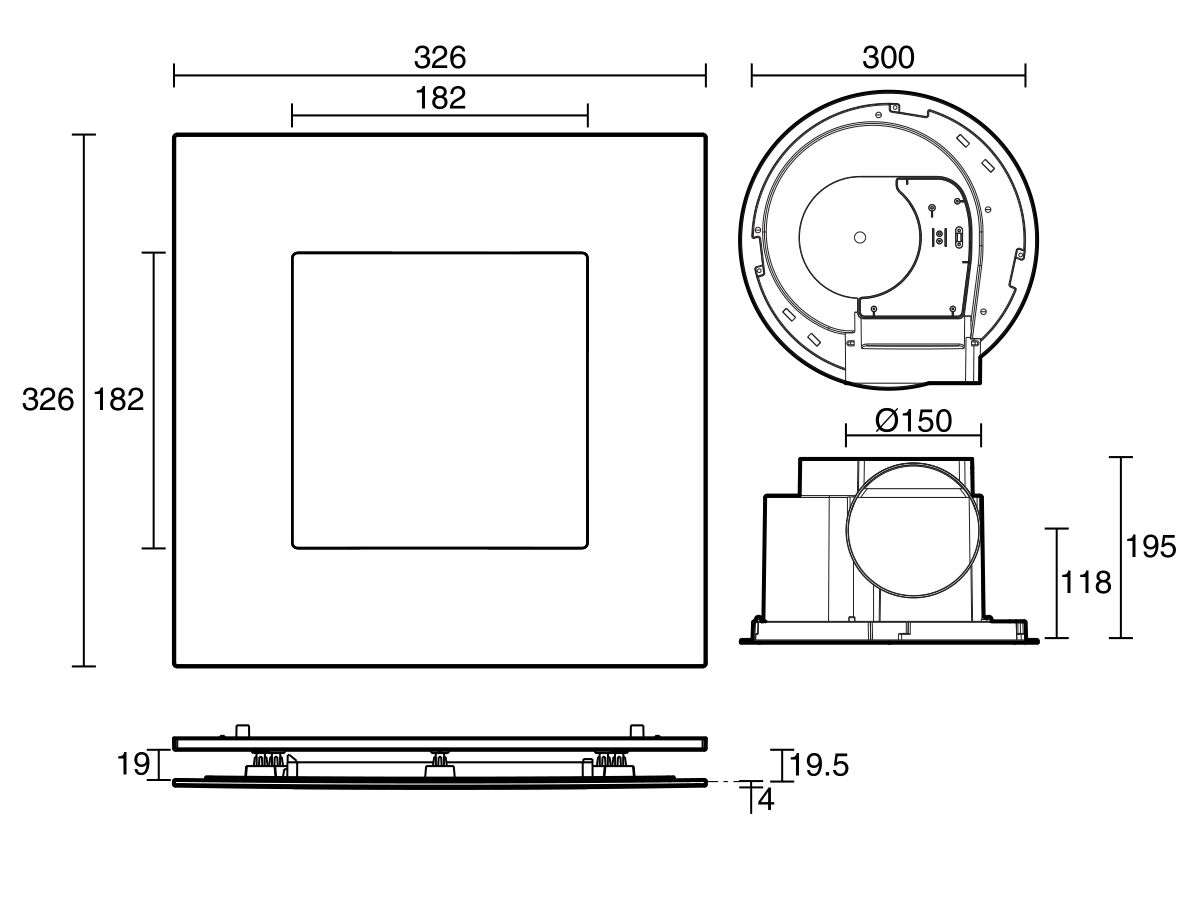 Kado Lux HiFlow 250 LED Exhaust Fan Square