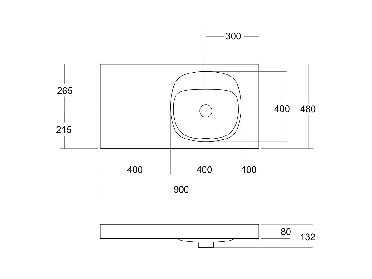 Kado Lussi 900mm Right Hand Bowl Rear Shelf Wall Basin with Overflow No Taphole Matte White Solid Surface