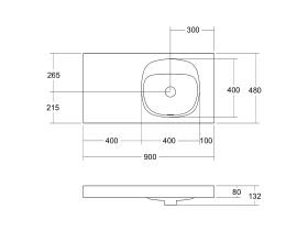 Kado Lussi 900mm Right Hand Bowl Rear Shelf Wall Basin with Overflow No Taphole Matte White Solid Surface
