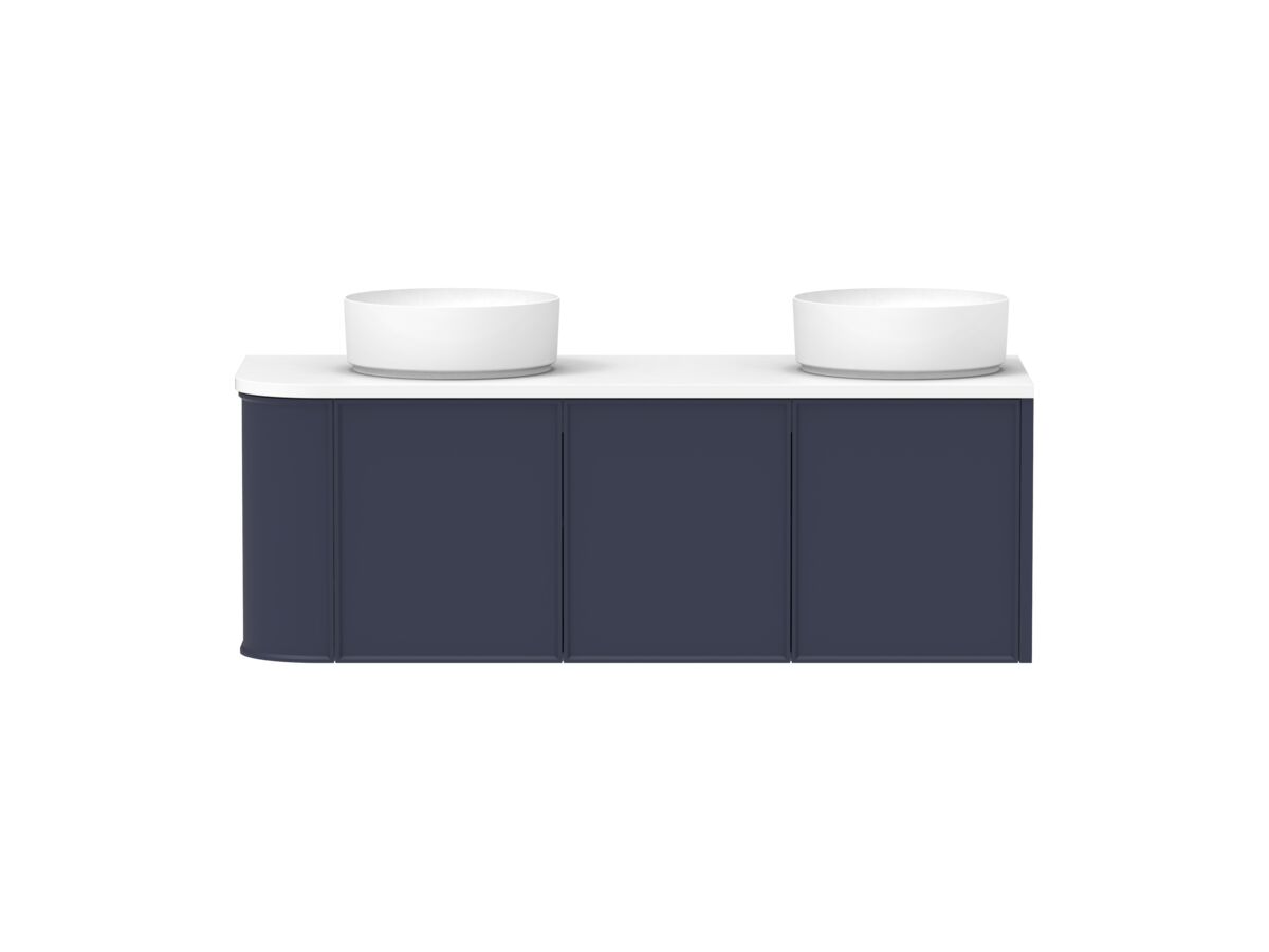 Hero - Kado Era Single Curve All Door 1350mm Wall Hung Vanity with Double Basin 20mm Top Royal Battle Blue