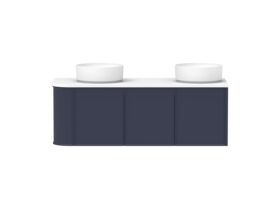 Hero - Kado Era Single Curve All Door 1350mm Wall Hung Vanity with Double Basin 20mm Top Royal Battle Blue