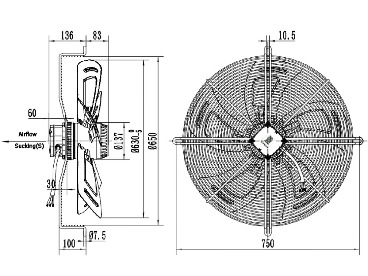 Tecumseh 630mm 1ph Fan Motor Assembly 7552536
