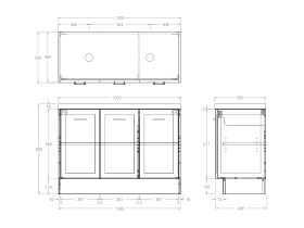 Technical Drawing - Kado Lux All Door 1200mm Double Bowl Floor Mount 50mm Top