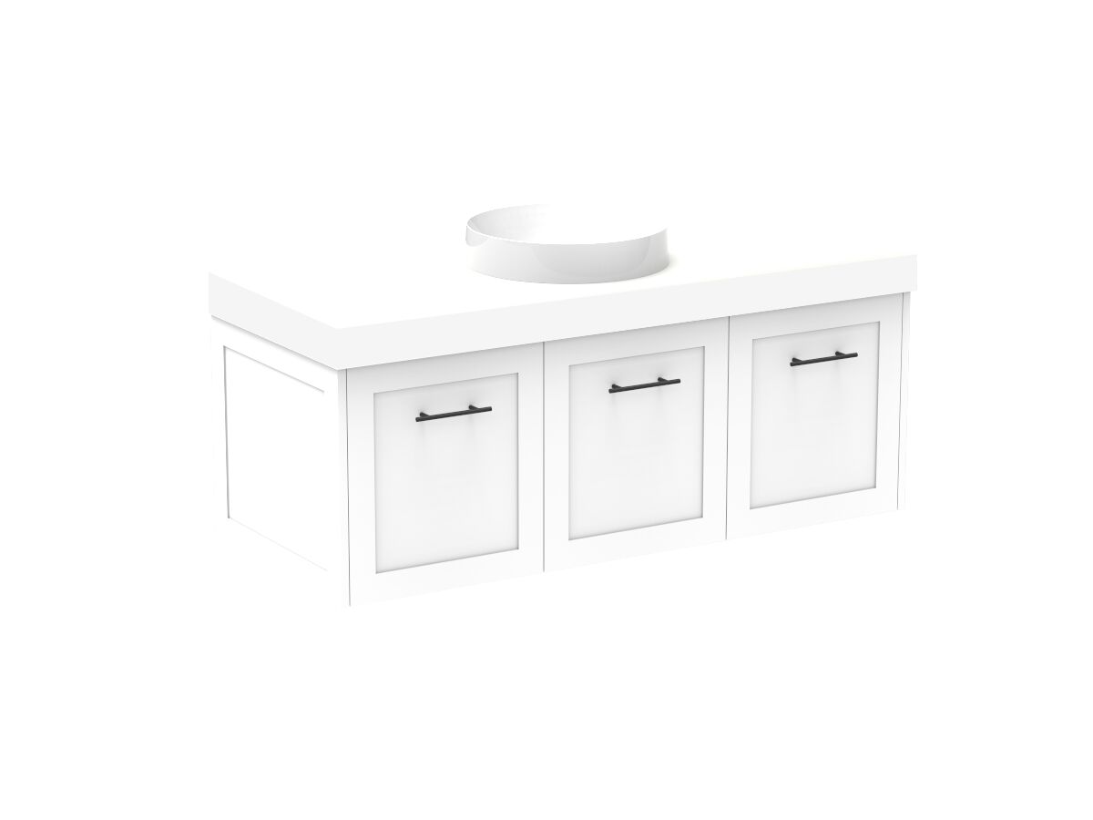 Supporting Image - Kado Lux All Door 1200mm Wall Hung Vanity Centre Basin 90mm - White - Angle
