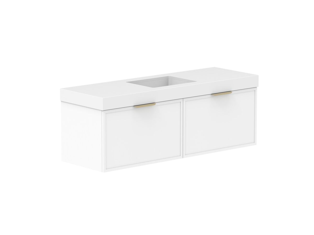 Supporting Image - Kado Lux Slim All Drawer 1500mm Wall Hung Vanity with Centre Basin 90mm Top Matte White