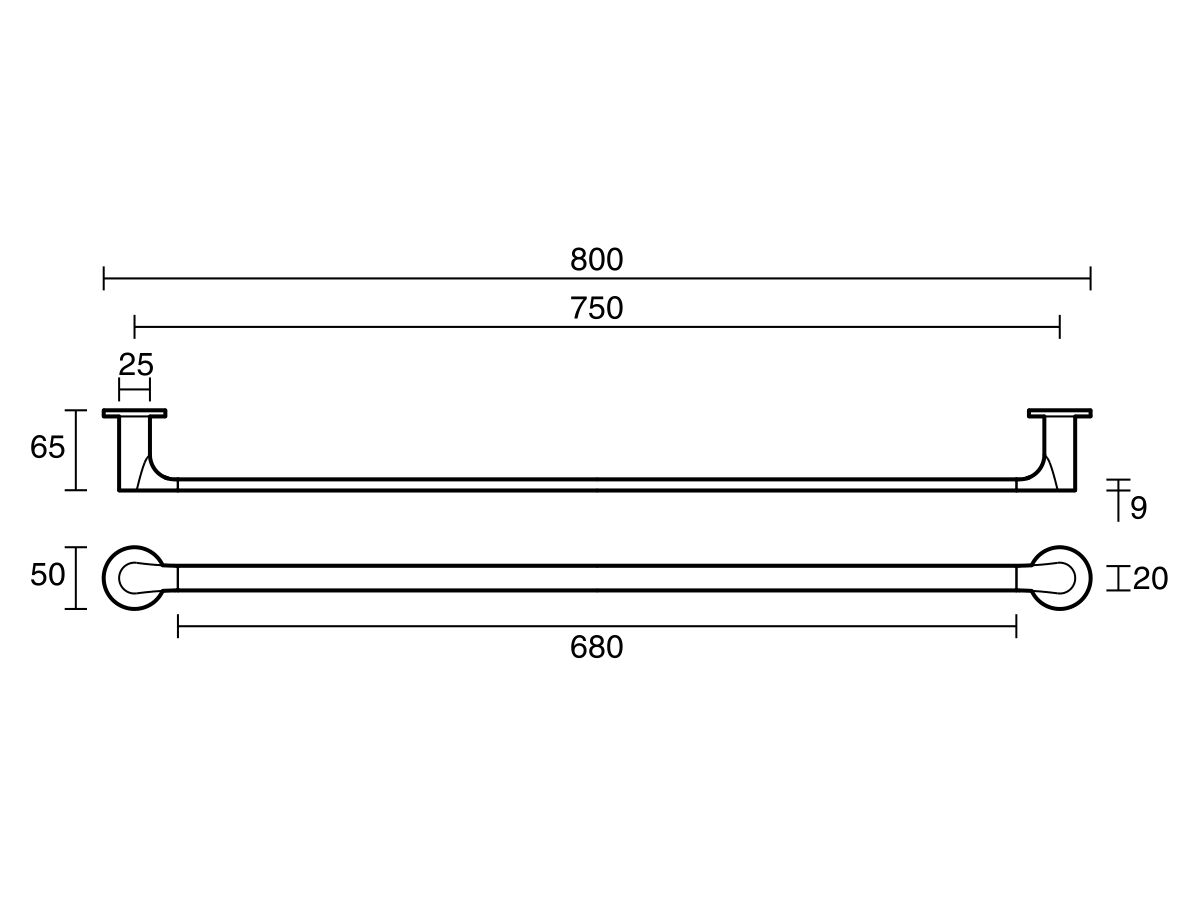 Mizu Silk Single Towel Rail 750mm