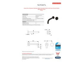 Specification Sheet - Sussex Pure Progressive Wall Basin Mixer Tap System 200mm with Cirque Textured Handle Matte Black (3 Star)