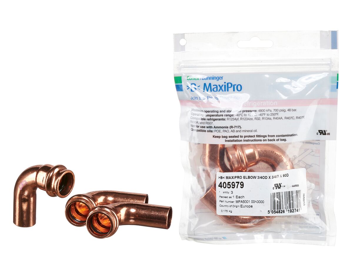>B< Maxipro Elbow 90 Degree x 3/4" OD x 3/4" ID Bag of 3