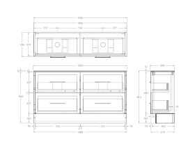 Technical Drawing - Kado Lux Ensuite All Drawer Twin 1500mm Floor Mount Double Basin 12mm Durasein Top