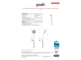 Specification Sheet - Posh Solus MK3 Handshower with Water Inlet Wall Bracket 1 Function Brushed Nickel (4 Star)
