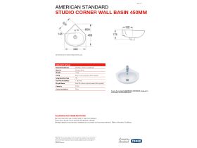 Technical Guide - American Standard Studio Corner Wall Basin 1 Taphole with Fixing Kit 450mm White