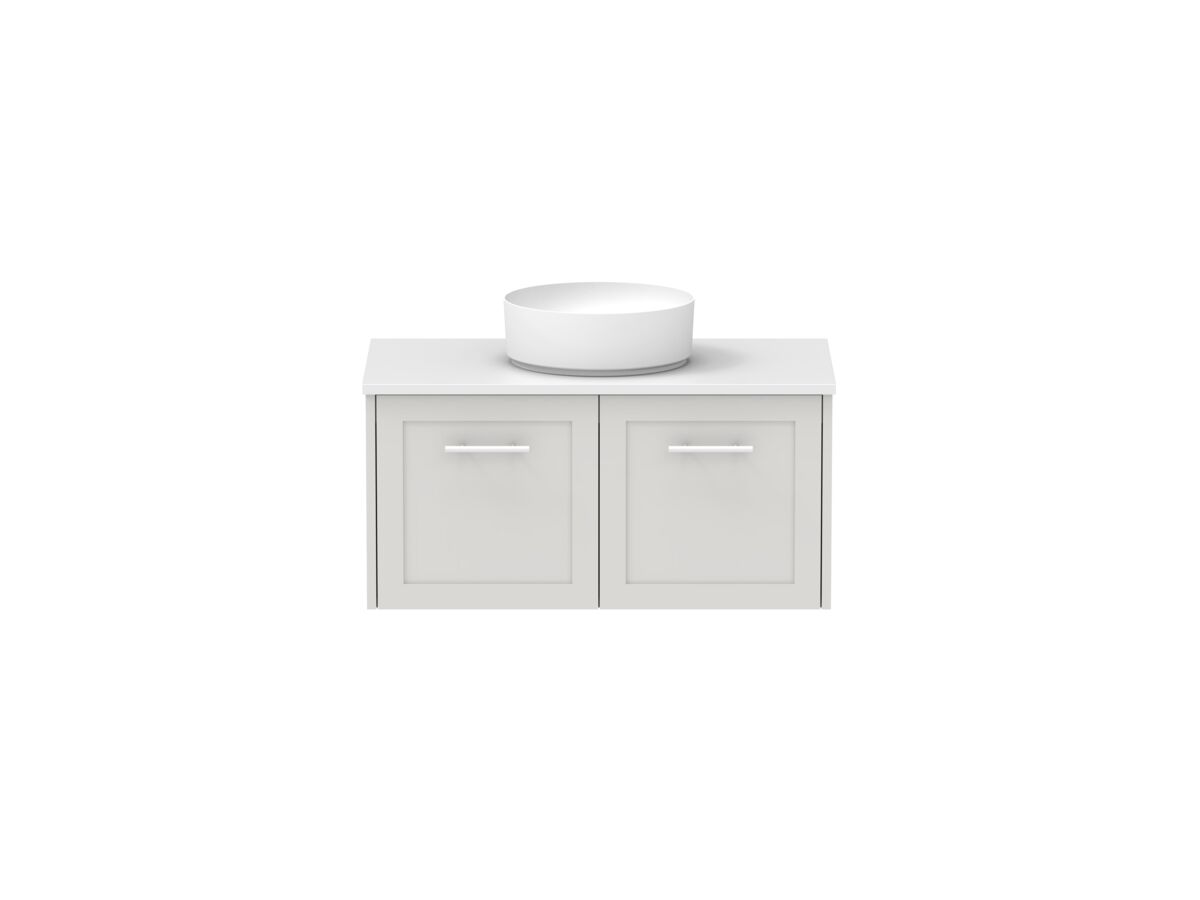 Hero - Kado Lux All Door 900mm Wall Hung Vanity Centre Basin 20mm - Feather Grey - Front