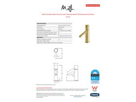 Specification Sheet - Milli Pure Basin Mixer Tap with Linear Textured Handle PVD Brushed Gold (6 Star)