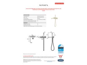 Specification Sheet - Sussex Scala Bath Mixer Tap System Straight 250mm Outlet Right Hand Operation with Handshower LUX PVD Brushed Platinum Gold (3 Star)