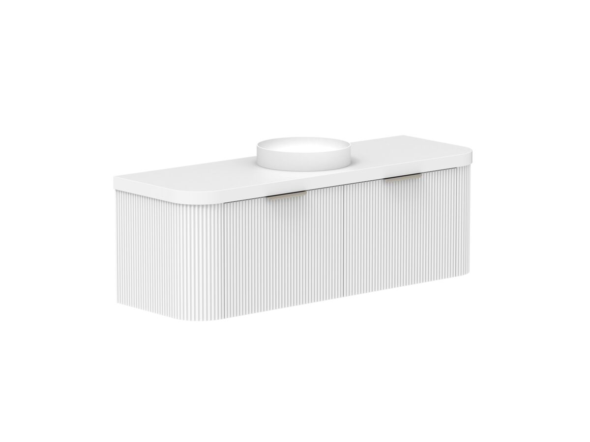 Supporting Image 2- Kado Neue Fluted Double Curve All Drawer 1500mm Wall Hung Vanity with Centre Basin Durasein 50mm Top Ultra White