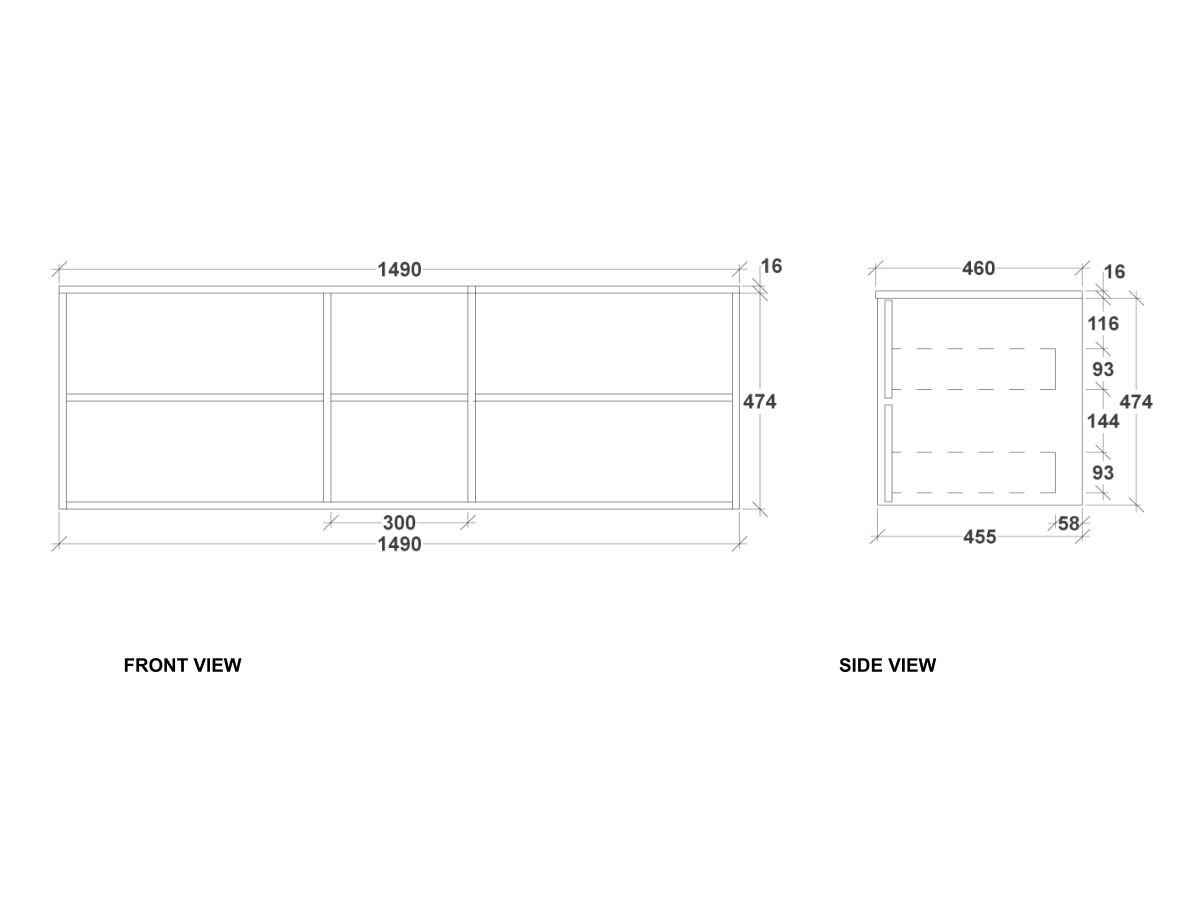 Kado Aspect 1500mm Wall Hung Vanity Unit With Shelf Double Bowl Timber Top