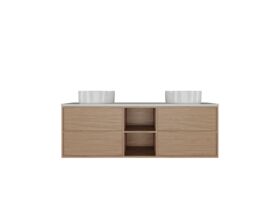 Hero - Kado Aspect Shelf Vanity Unit 1500mm Double Bowl 4 Drawer Caesarstone Mineral 20mm Top - Boston Oak