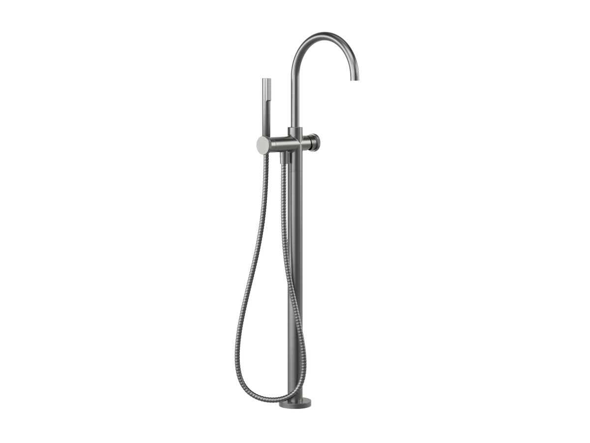 Supporting Image - Faucet Strommen Vara Disc Floor Mounted Bath Mixer with Handshower Trimset Brushed Graphite (3 Star)