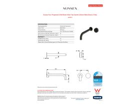 Specification Sheet - Sussex Pure Progressive Wall Basin Mixer Tap System 250mm Matte Black (3 Star)