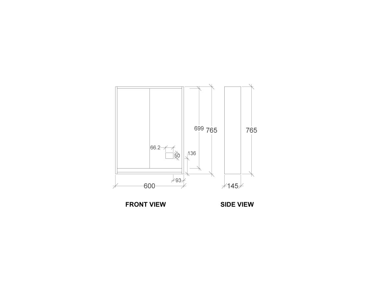 Kado Aspect 600mm Mirror Cabinet Two Doors