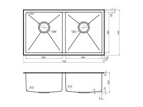 AFA Exact Double Bowl Inset/ Undermount Sink No Taphole 792mm Stainless Steel