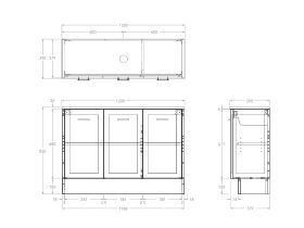 Technical Drawing - Kado Lux Ensuite All Door 1200mm Floor Mount Centre Basin 20mm Top
