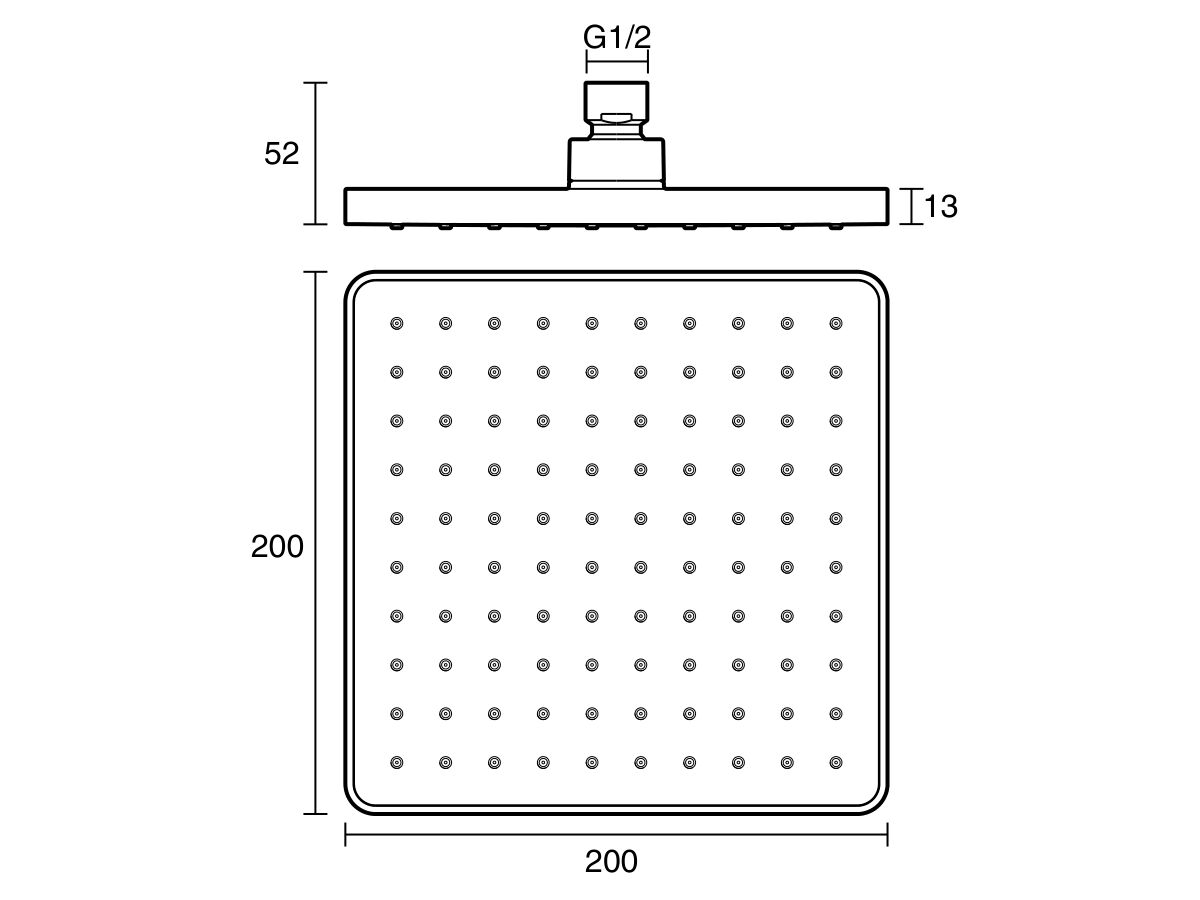 Posh Bristol MK2 Square Overhead Shower 200mm (3 Star)