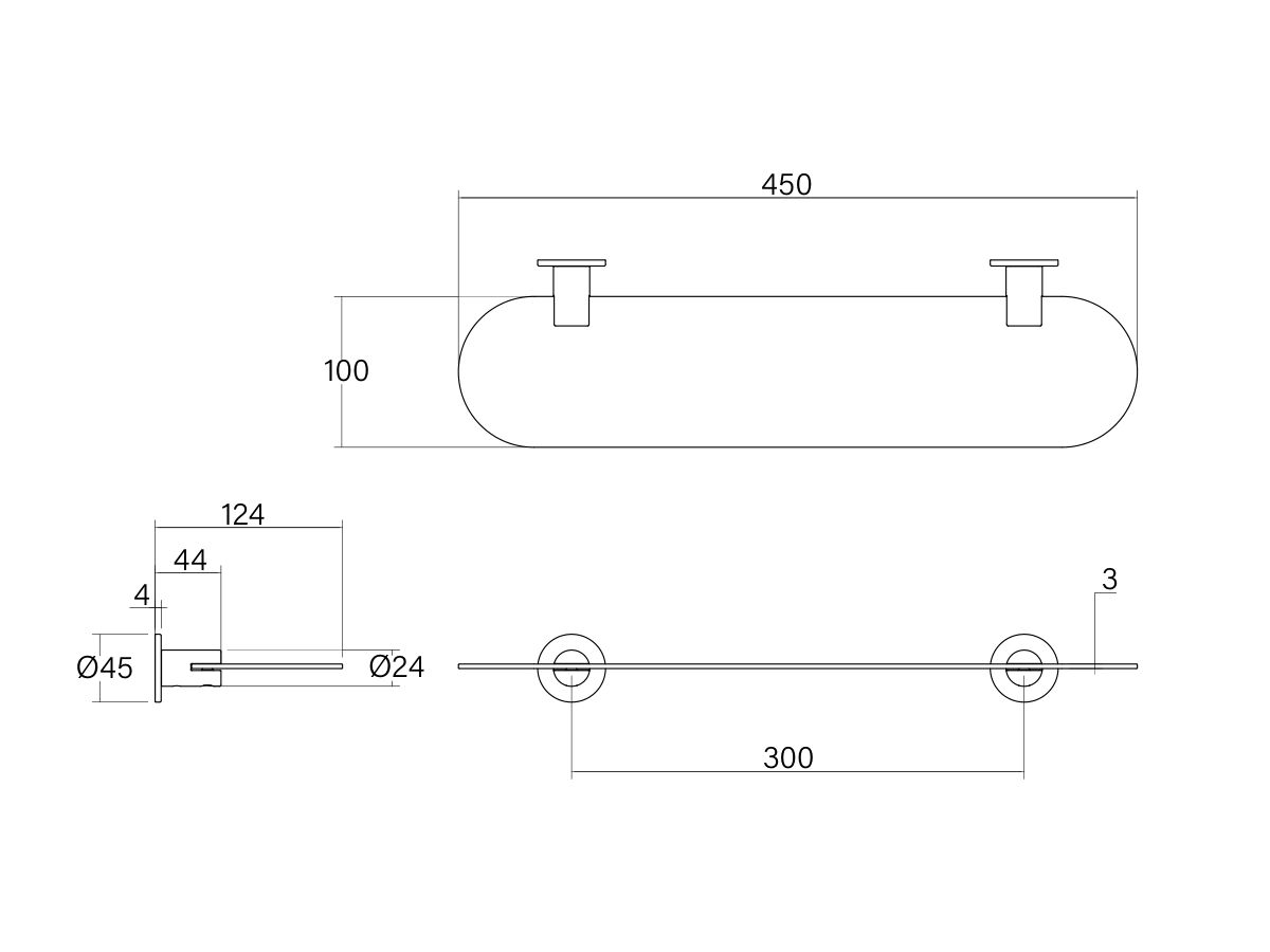 Technical Drawing - Faucet Strommen Vara Metal Shower Shelf