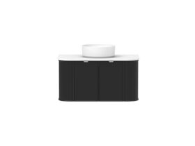 Supporting Image - Kado Era Double Curve All Door 900mm Wall Hung Vanity with Centre Basin 20mm Top Matte Black