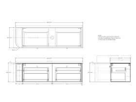 Technical Drawing - Kado Era Single Curve All Drawer 1650mm Wall Hung Vanity with Centre Basin 20mm Top