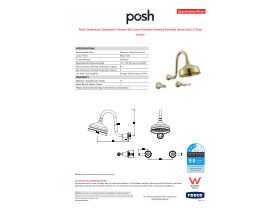 Specification Sheet - Posh Canterbury Gooseneck Shower Set Lever Porcelain Handles Polished Brass Gold (3 Star)