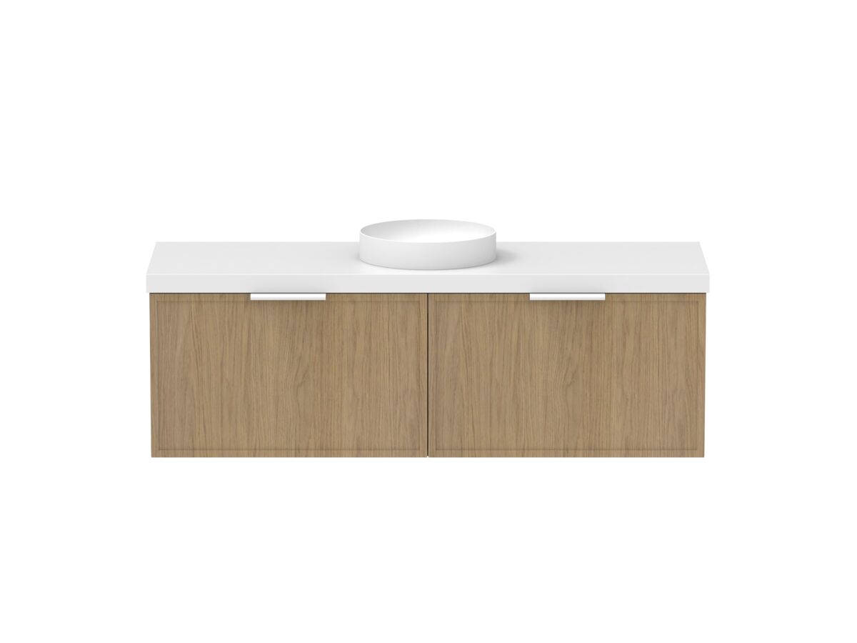 Supporting Image - Kado Lux Slim All Drawer 1500mm Wall Hung Vanity with Centre Basin 50mm Top Boston Oak