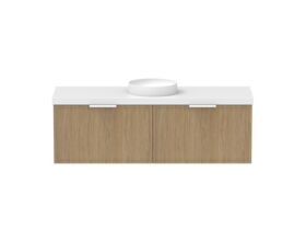 Supporting Image - Kado Lux Slim All Drawer 1500mm Wall Hung Vanity with Centre Basin 50mm Top Boston Oak