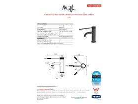 Specification Sheet - Milli Etch Basin Mixer Tap with Extended Lever Matte Black (6 Star) Lead Free