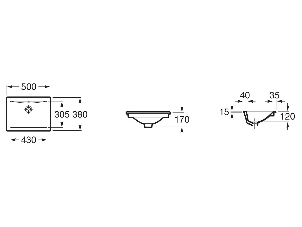 Diverta Undercounter Basin with Overflow No Taphole 500mm White