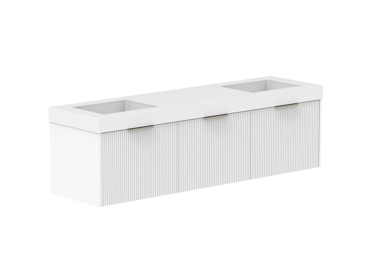 Supporting Image 2- Kado Neue Fluted Square All Drawer 1800mm Wall Hung Vanity with Double Basin 90mm Top Ultra White