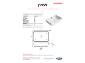 Specification Sheet - Posh Domaine Rectangle Semi Inset Basin with Overflow 450mm White